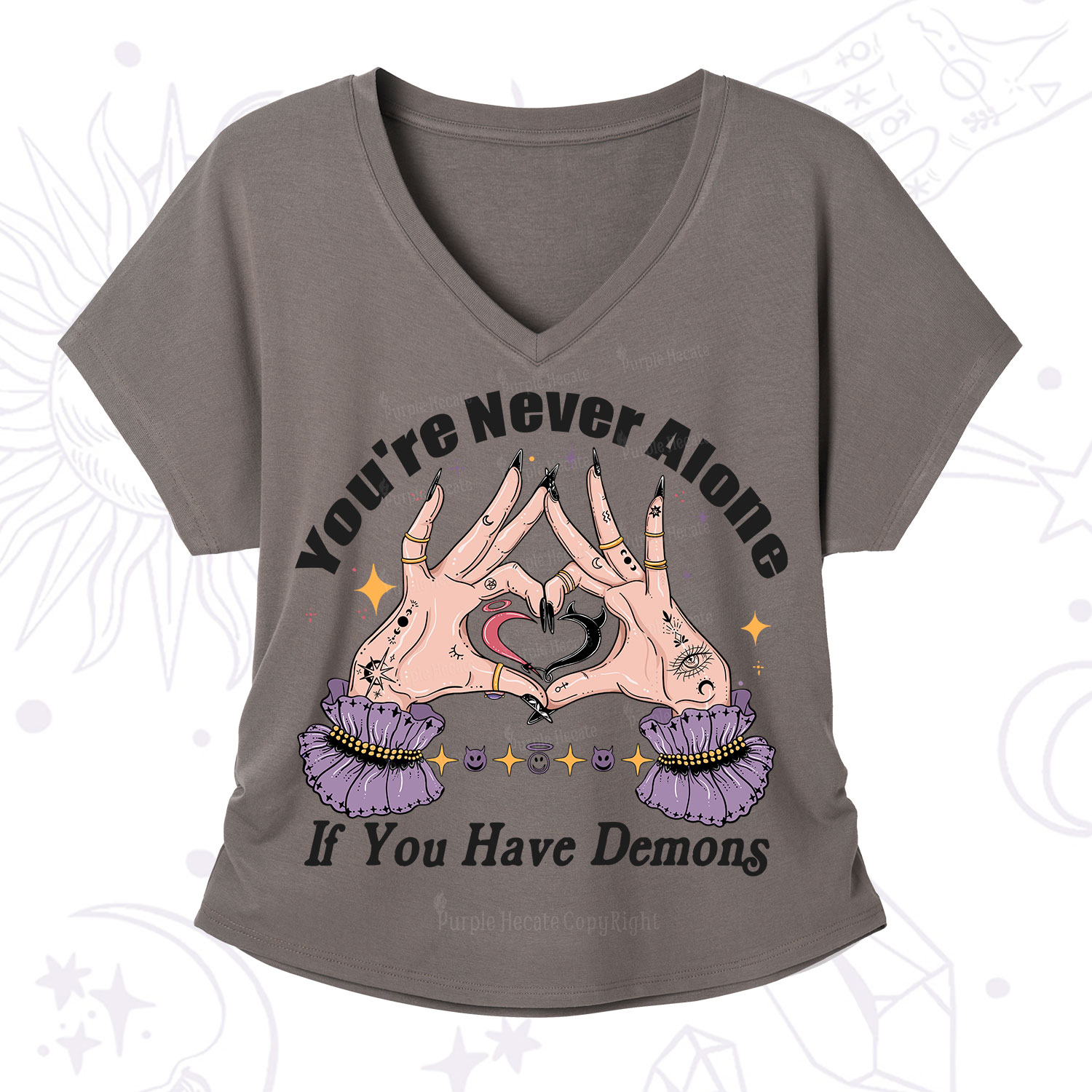 Purplehecate You're Never Alone If You Have Demons V-Neck T-Shirt