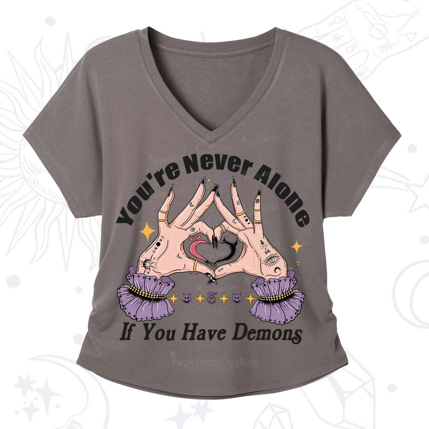 Purplehecate You're Never Alone If You Have Demons V-Neck T-Shirt
