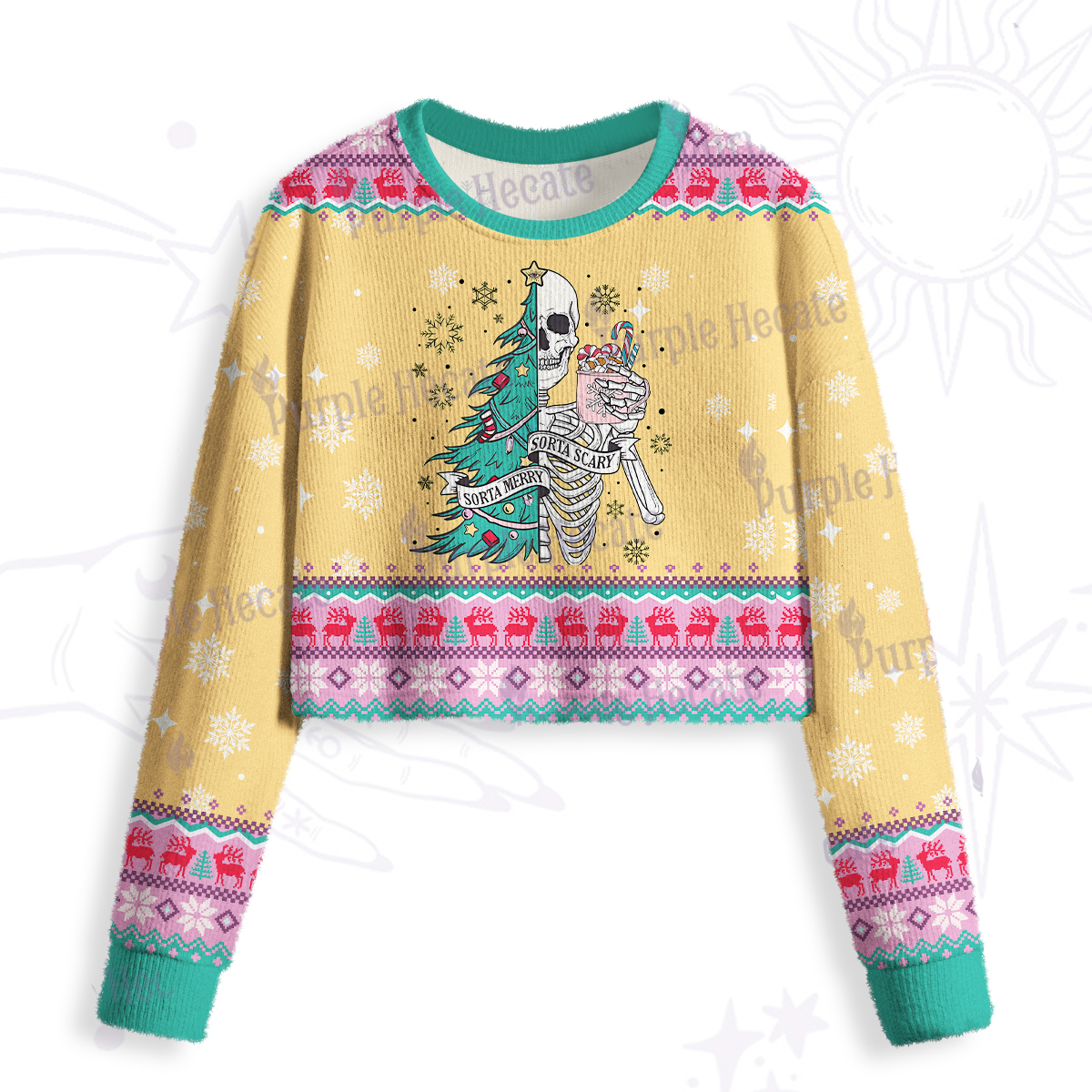 Purplehecate Sorta Merry Sorta Scary Crop Fuzzy Ugly Sweatshirt