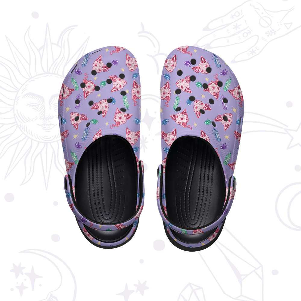 Purplehecate Crystal Cat Skull Rubber Clogs