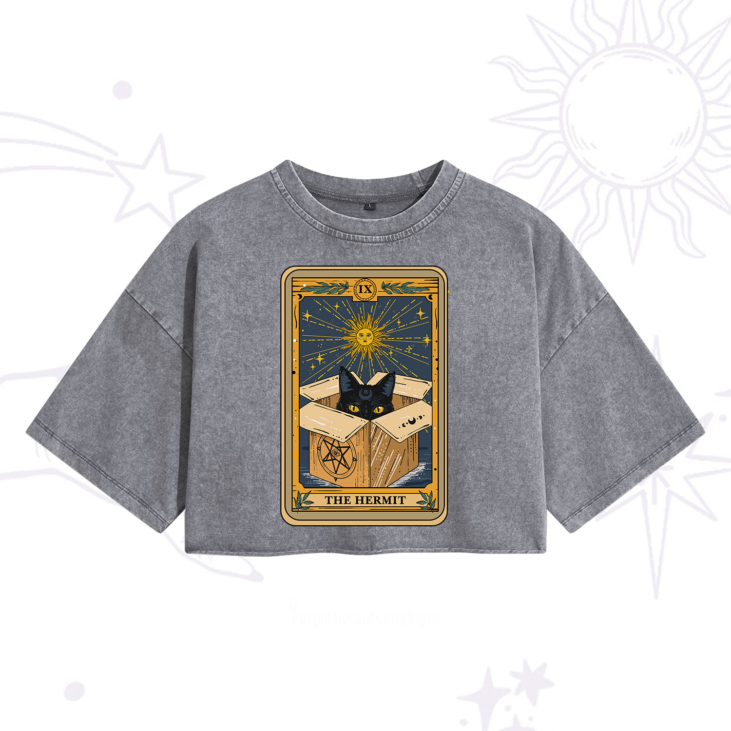 Purplehecate The Hermit Cat Tarot Card Washed Cropped T-Shirt