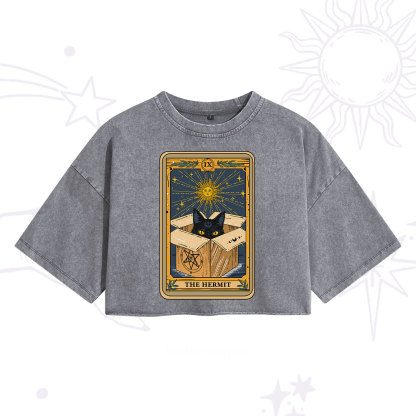 Purplehecate The Hermit Cat Tarot Card Washed Cropped T-Shirt