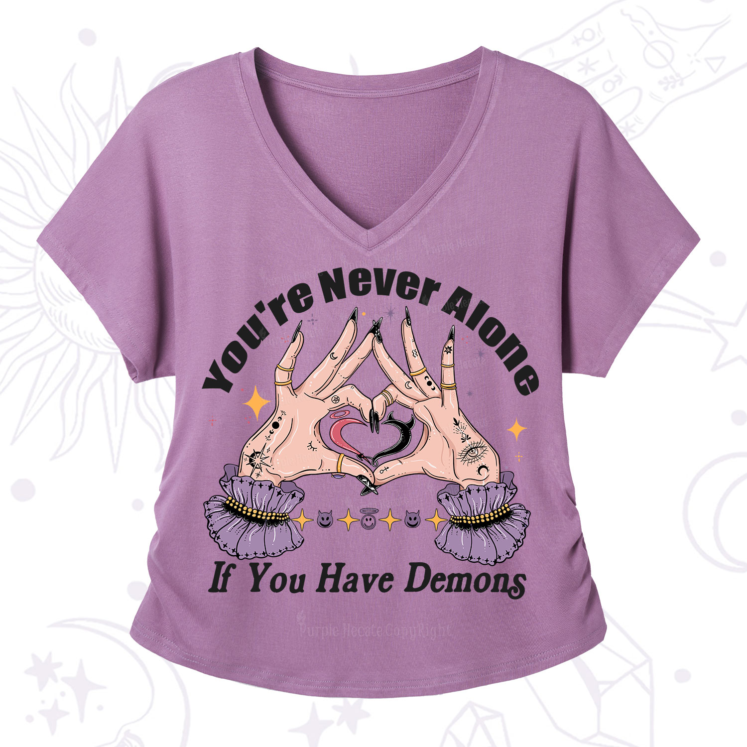 Purplehecate You're Never Alone If You Have Demons V-Neck T-Shirt