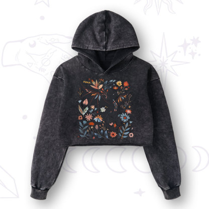 Purplehecate Vintage Fantasy Wyvern Bookish Washed Cropped Hoodie