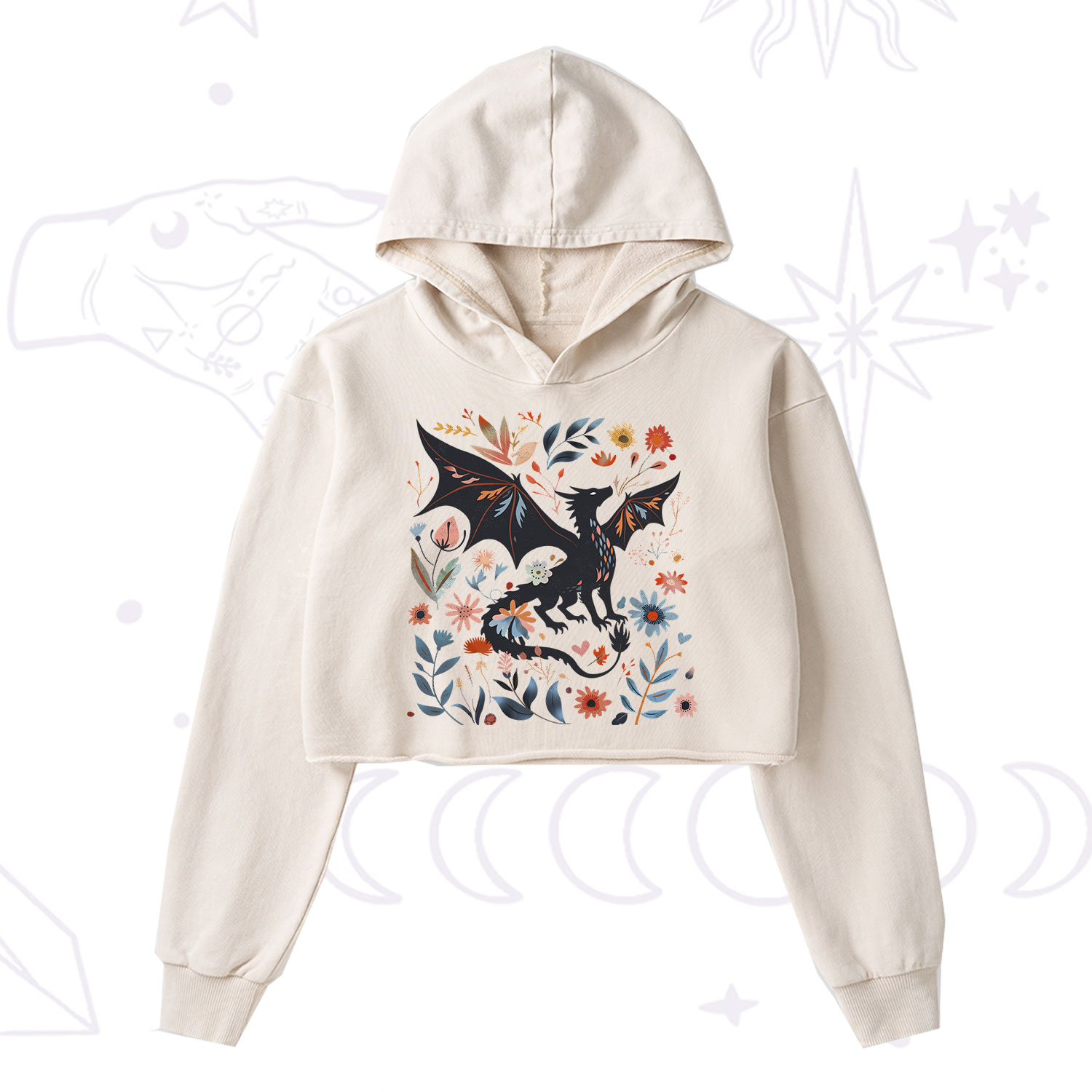 Purplehecate Vintage Fantasy Wyvern Bookish Washed Cropped Hoodie