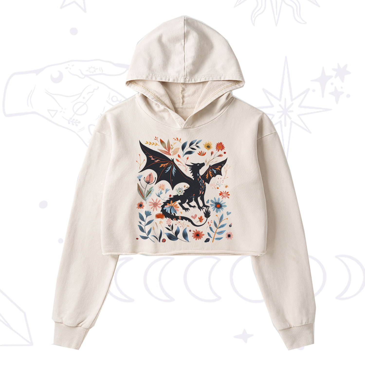Purplehecate Vintage Fantasy Wyvern Bookish Washed Cropped Hoodie
