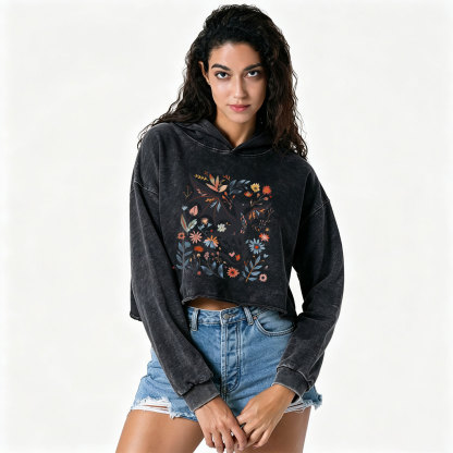 Purplehecate Vintage Fantasy Wyvern Bookish Washed Cropped Hoodie