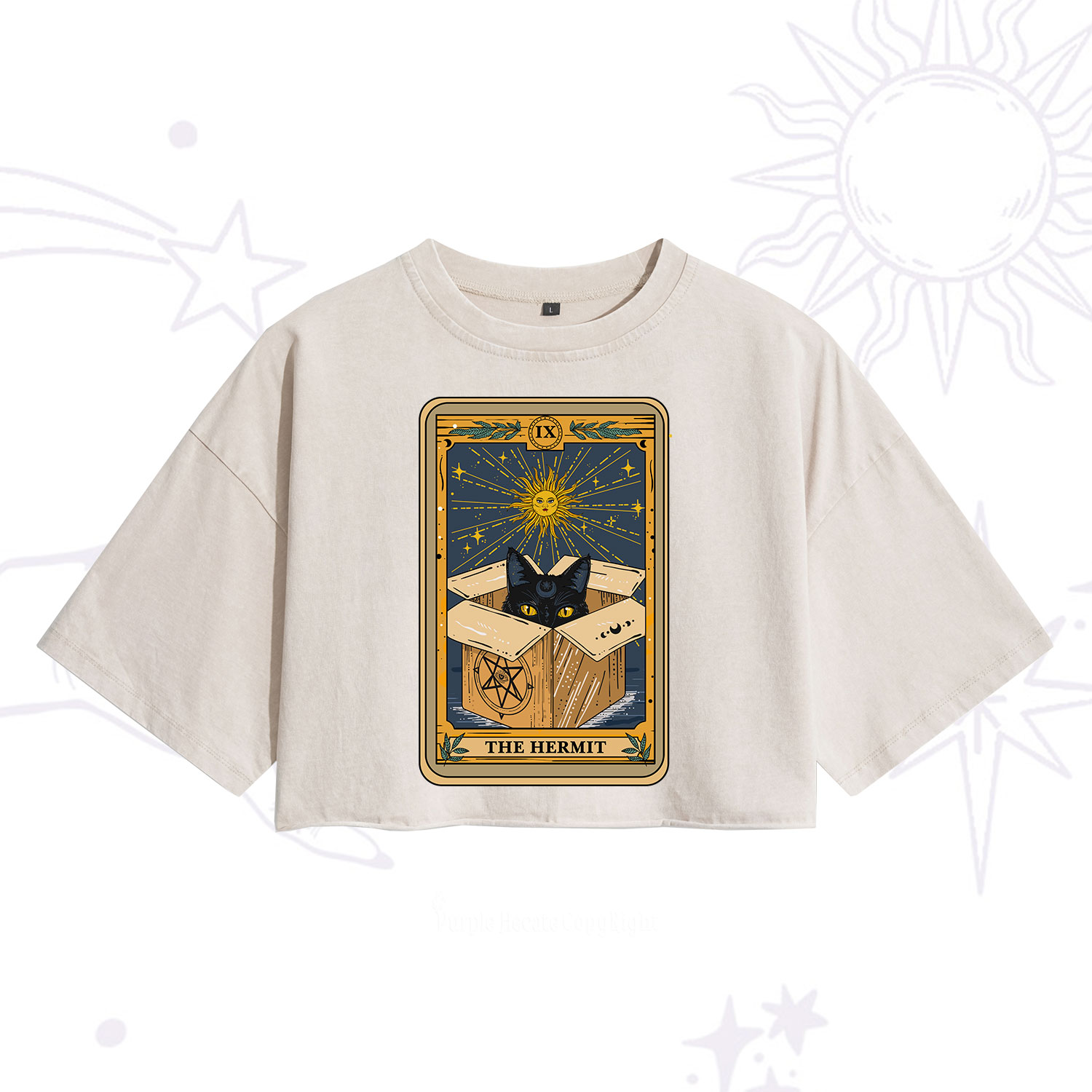 Purplehecate The Hermit Cat Tarot Card Washed Cropped T-Shirt