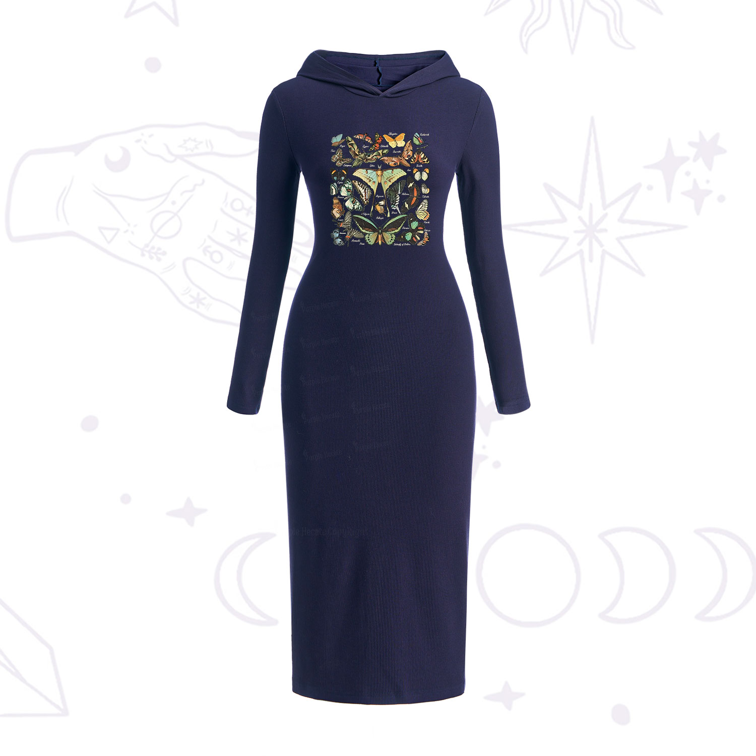 Purplehecate Vintage Butterfly & Moth Hooded Knit Dress