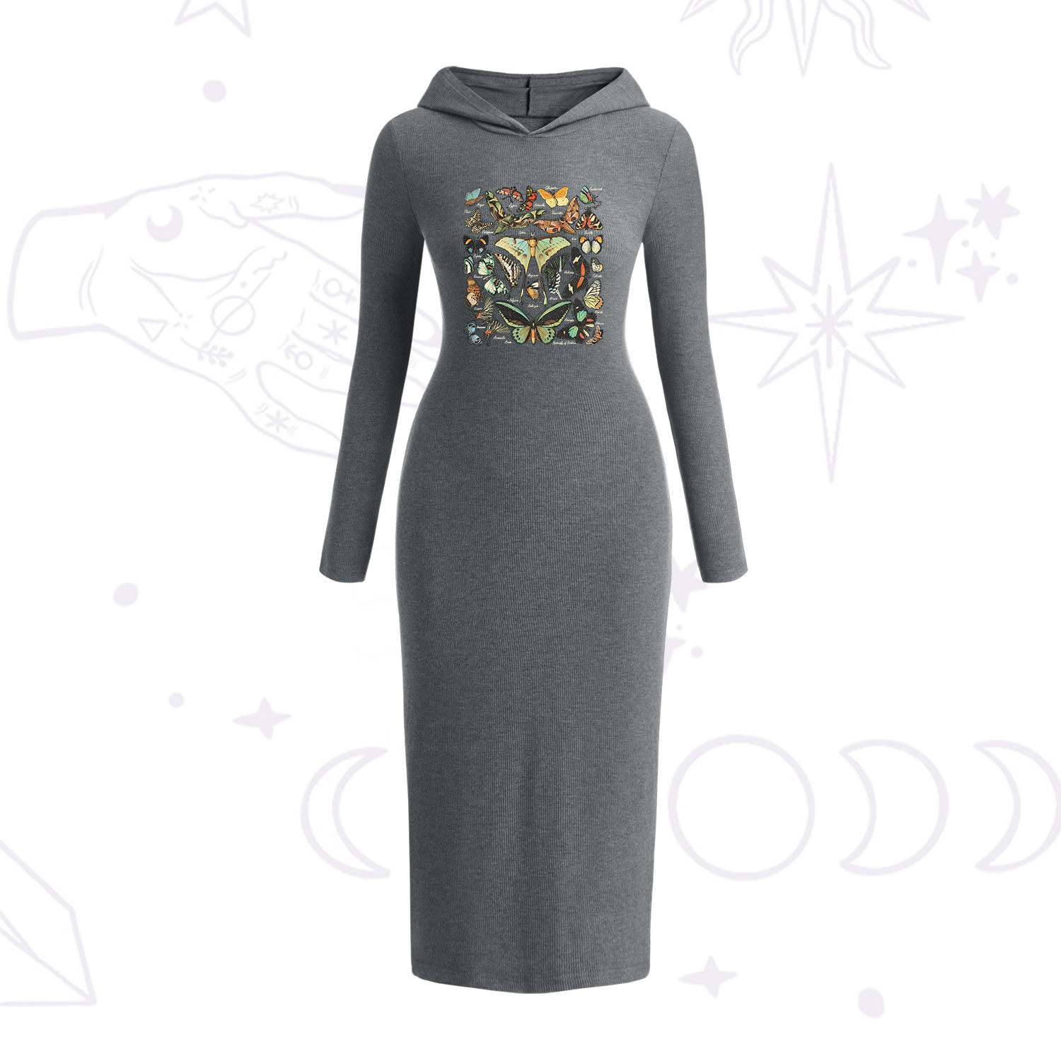 Purplehecate Vintage Butterfly & Moth Hooded Knit Dress