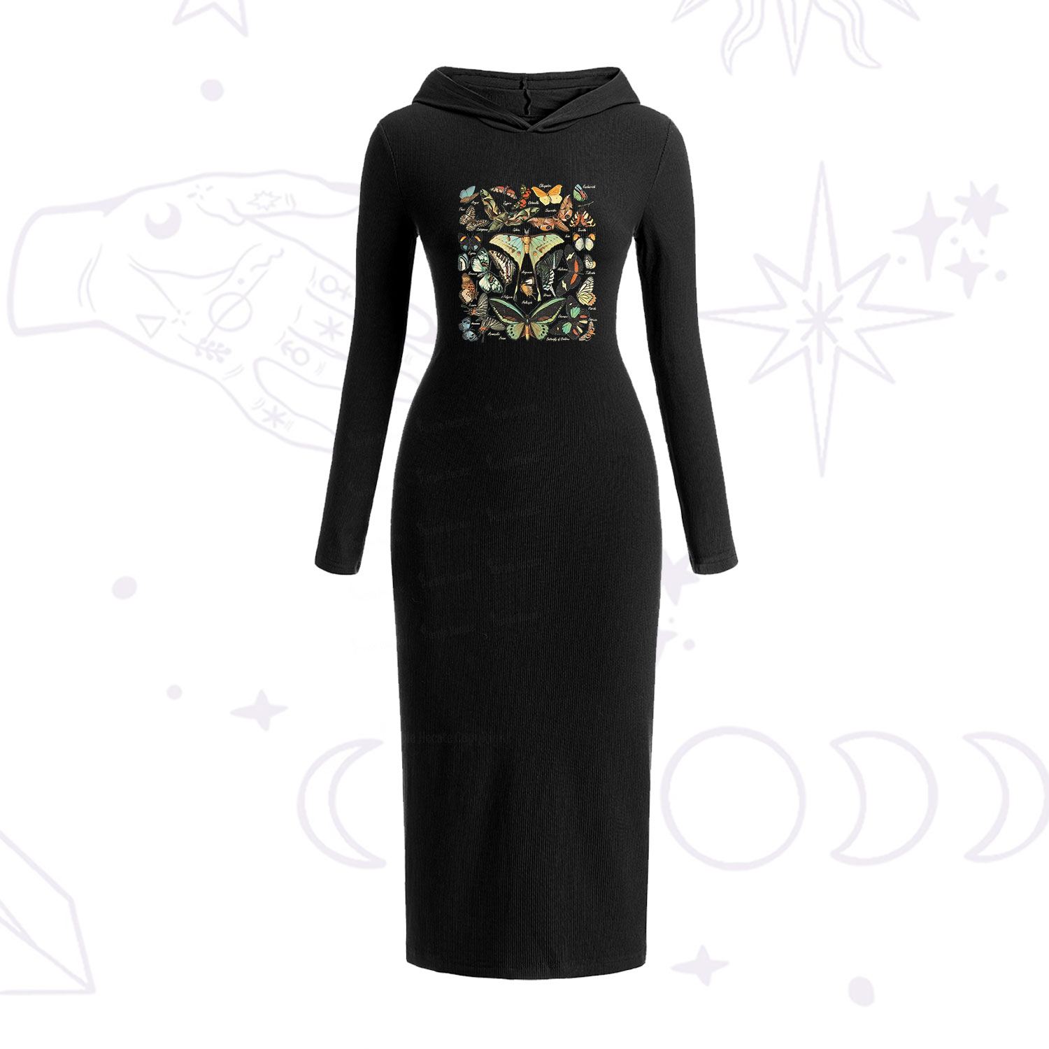 Purplehecate Vintage Butterfly & Moth Hooded Knit Dress