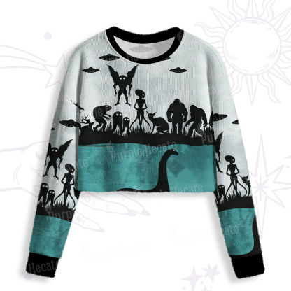 Purplehecate Alien Lake Monster Encounter Crop Fuzzy Ugly Sweatshirt