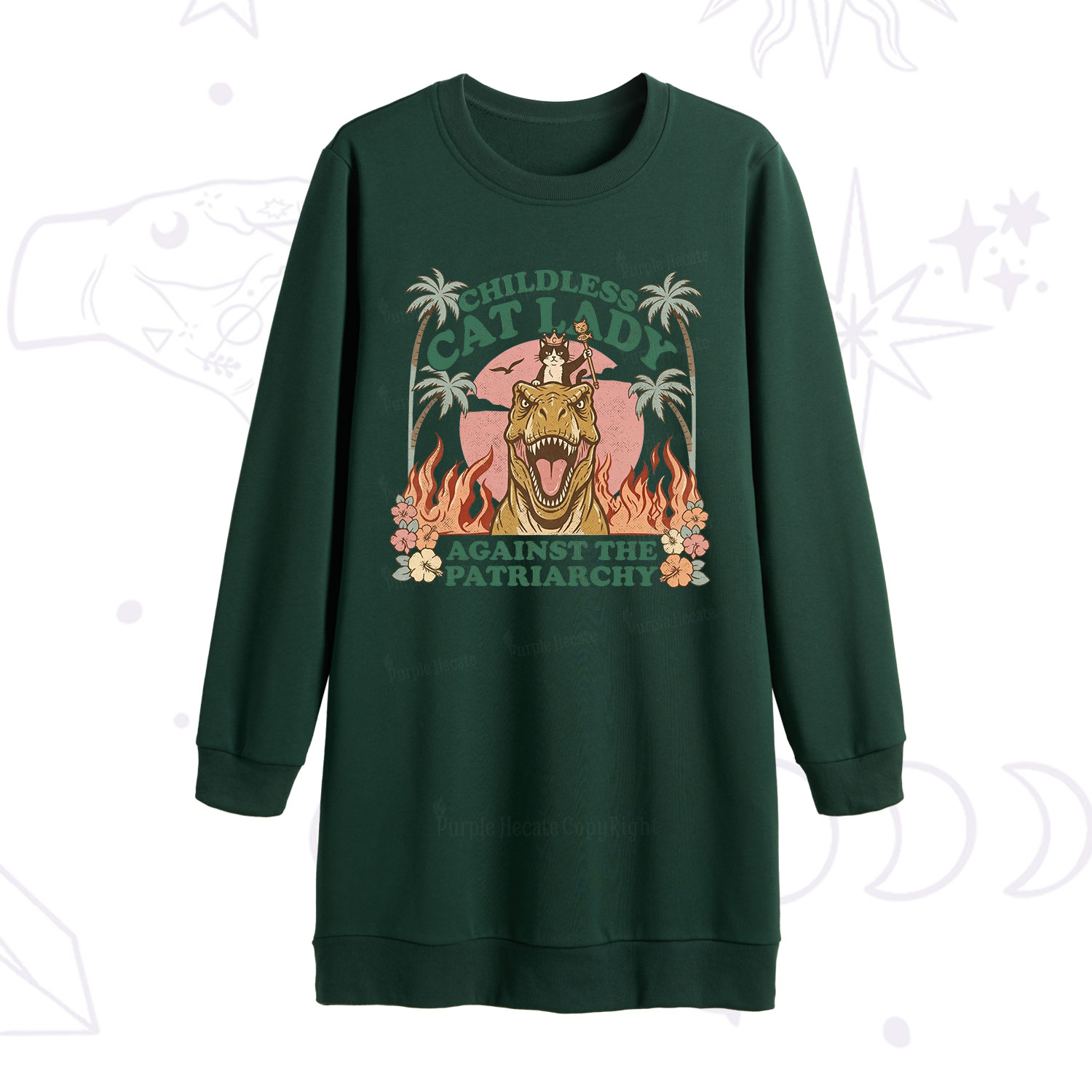 Purplehecate Childless Cat Lady Burn the Patriarchy Sweatshirt Dress