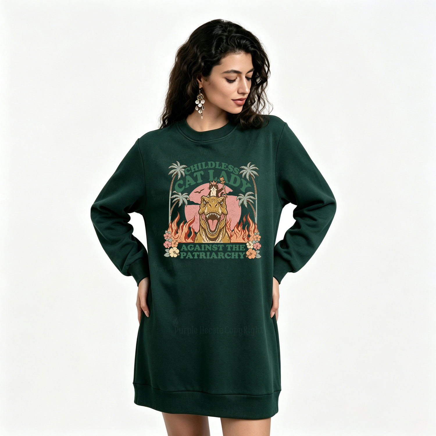 Purplehecate Childless Cat Lady Burn the Patriarchy Sweatshirt Dress