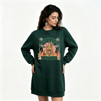 Purplehecate Childless Cat Lady Burn the Patriarchy Sweatshirt Dress