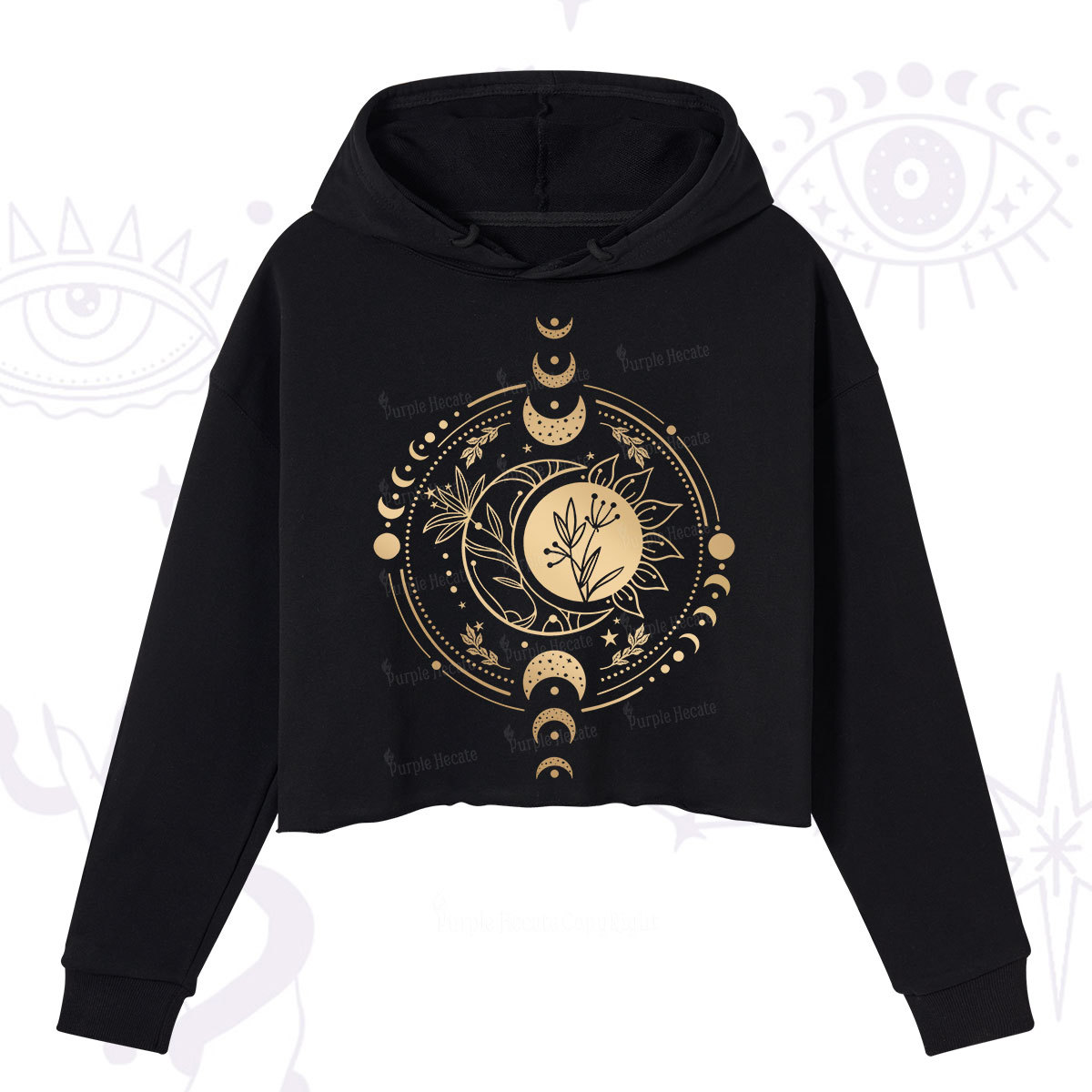 Purplehecate Mystic Moon And Sun Crop Hoodie