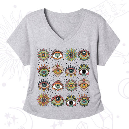 Purplehecate Mystical Evil Eye Pattern V-Neck T-Shirt