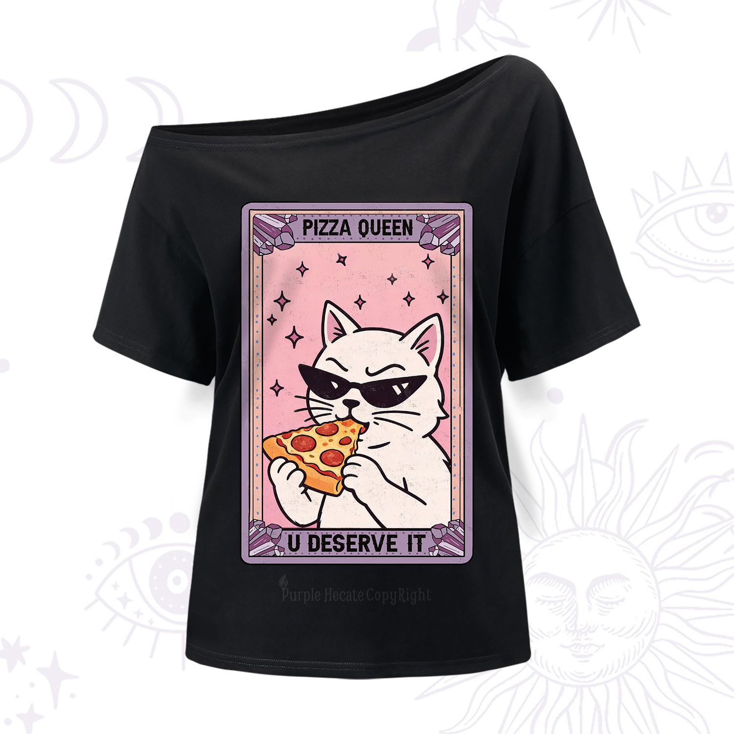 Purplehecate The Pizza Queen Cat Tarot One Shoulder T-Shirt