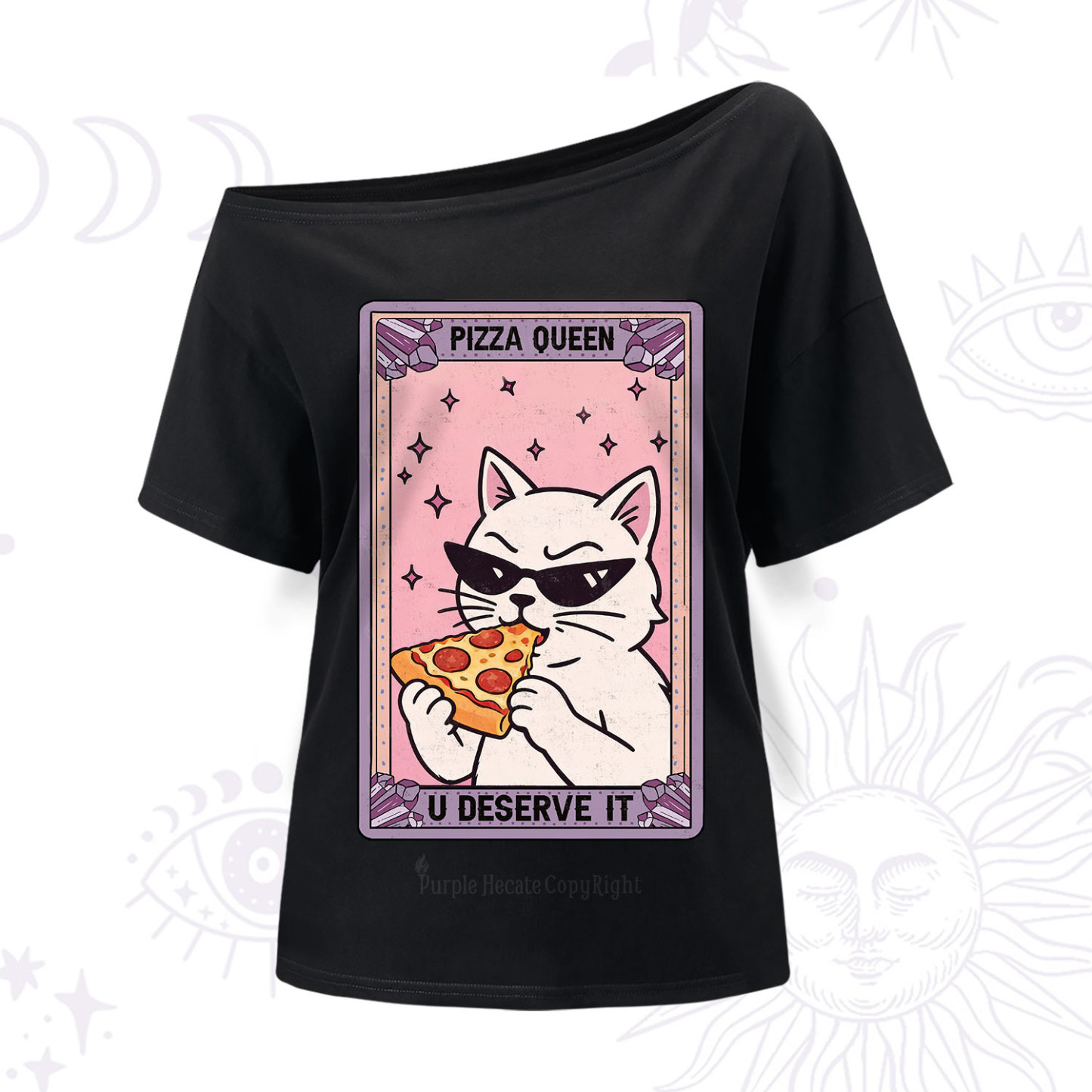 Purplehecate The Pizza Queen Cat Tarot One Shoulder T-Shir