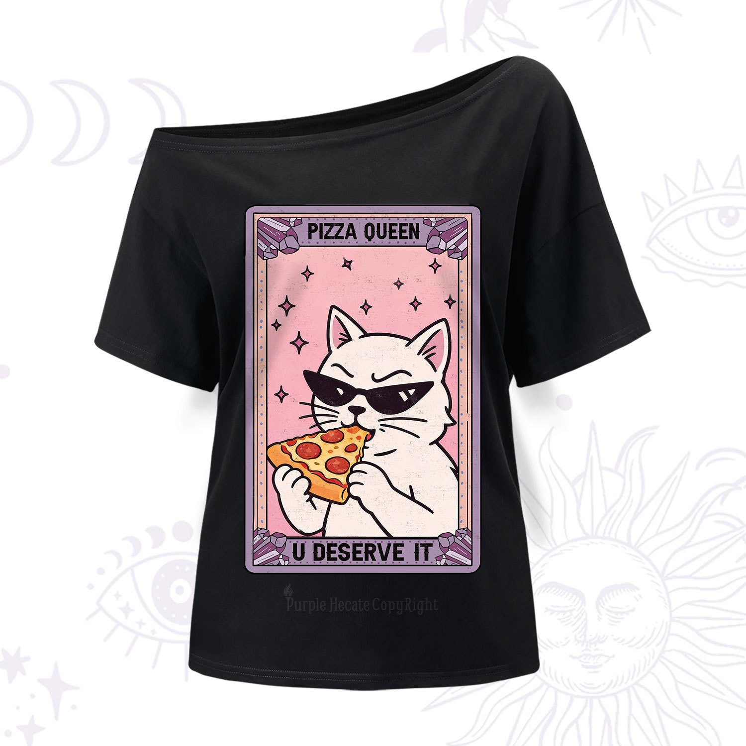 Purplehecate The Pizza Queen Cat Tarot One Shoulder T-Shir