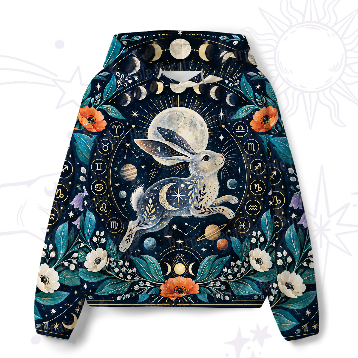 Purplehecate Moonlit Starpath Rabbit All-Over Print Hoodie