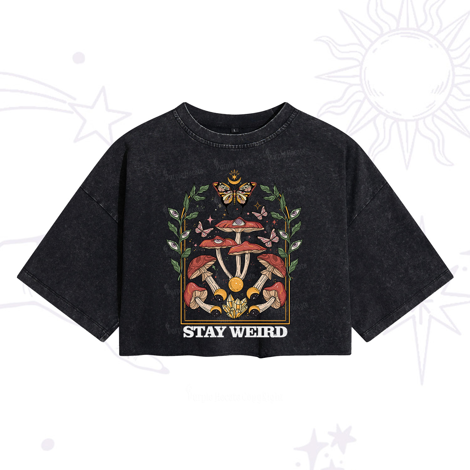 Purplehecate Stay Weird Washed Cropped T-Shirt