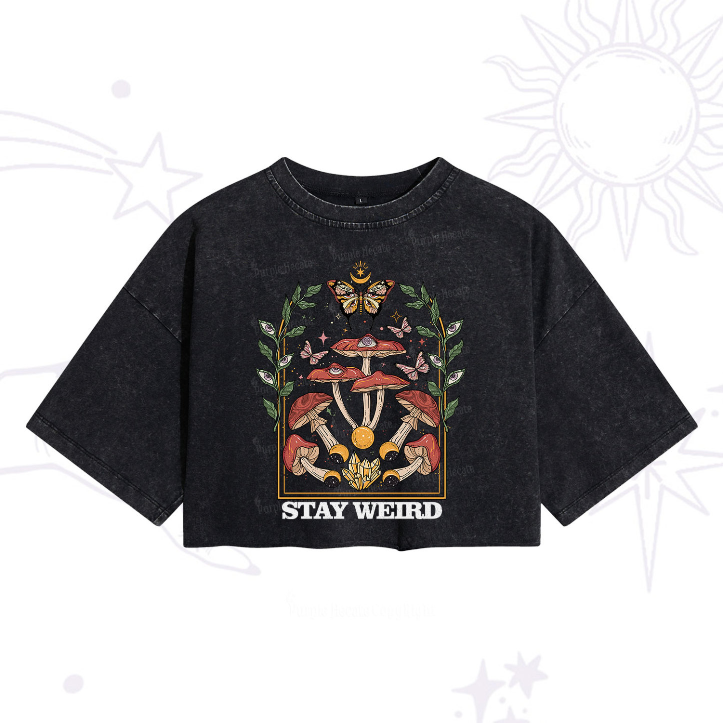 Purplehecate Stay Weird Washed Cropped T-Shirt