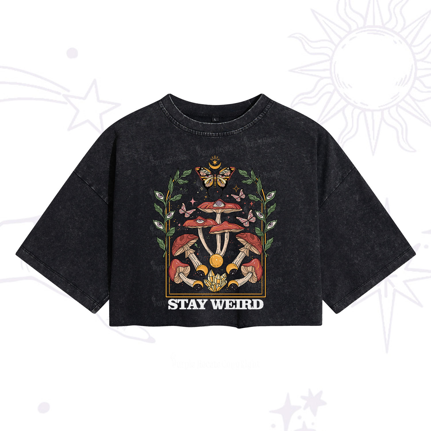 Purplehecate Stay Weird Washed Cropped T-Shirt