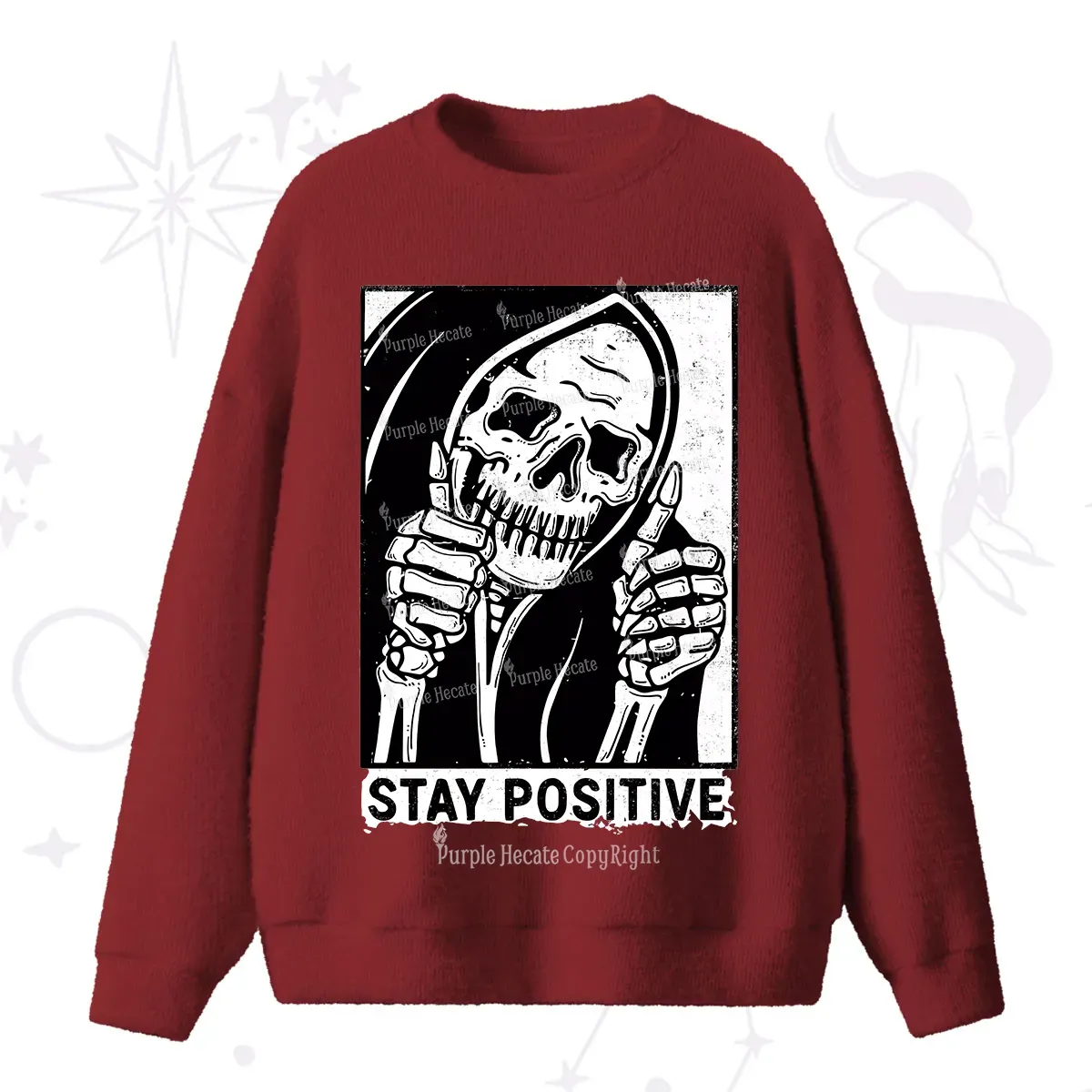 Purplehecate Stay Positive Fuzzy Ugly Sweater