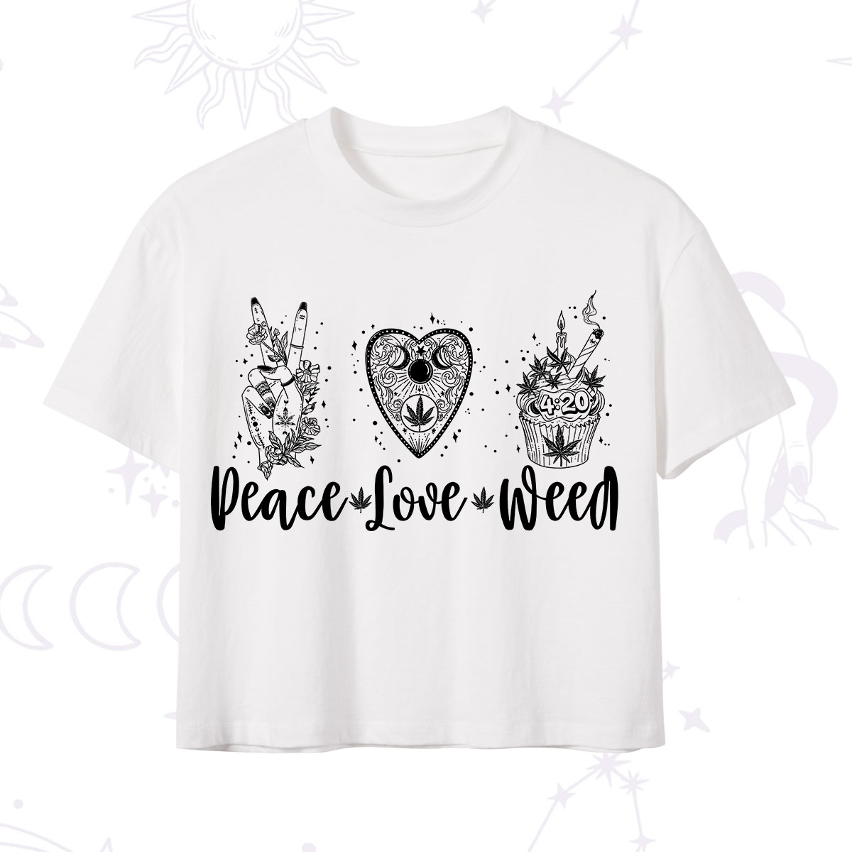 Purplehecate Peace Love Weed Crop T-Shirt