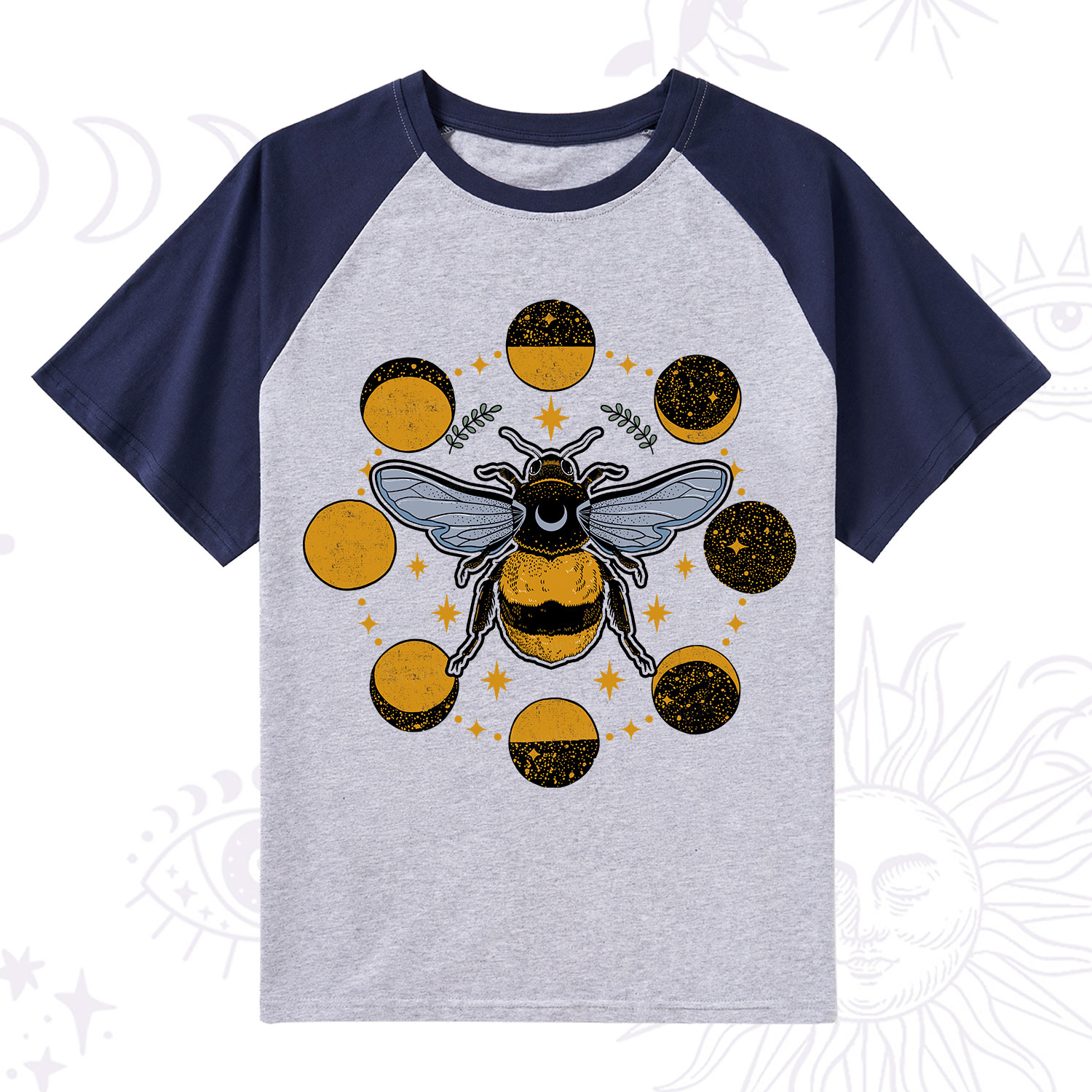 Purplehecate Phases of the Moon Bee Raglan Short Sleeve T‑Shirt