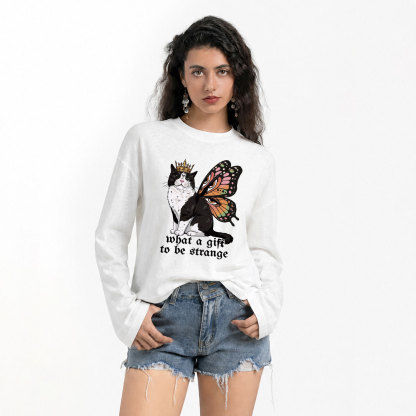 Purplehecate What a Gift to Be Strange Cat Slub Long Sleeve T-Shirt