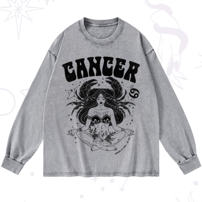 Purplehecate Cancer Zodiac Glyphs Washed Long Sleeve Shirt