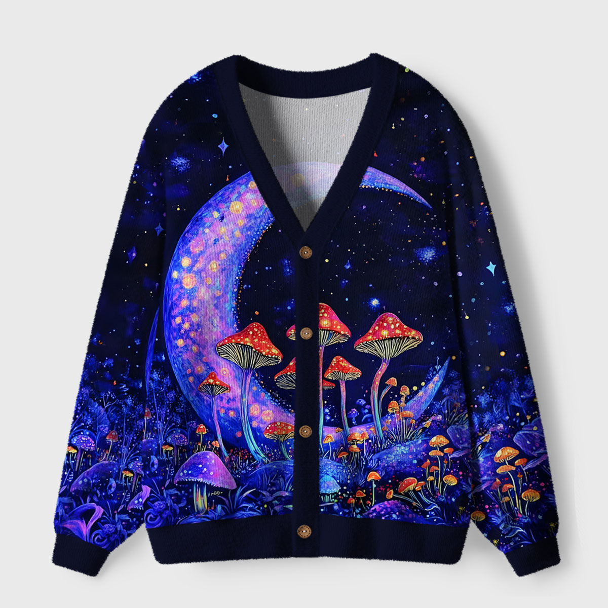 Purplehecate Neon Fungal Lunar Realm Ugly Cardigan Sweaters
