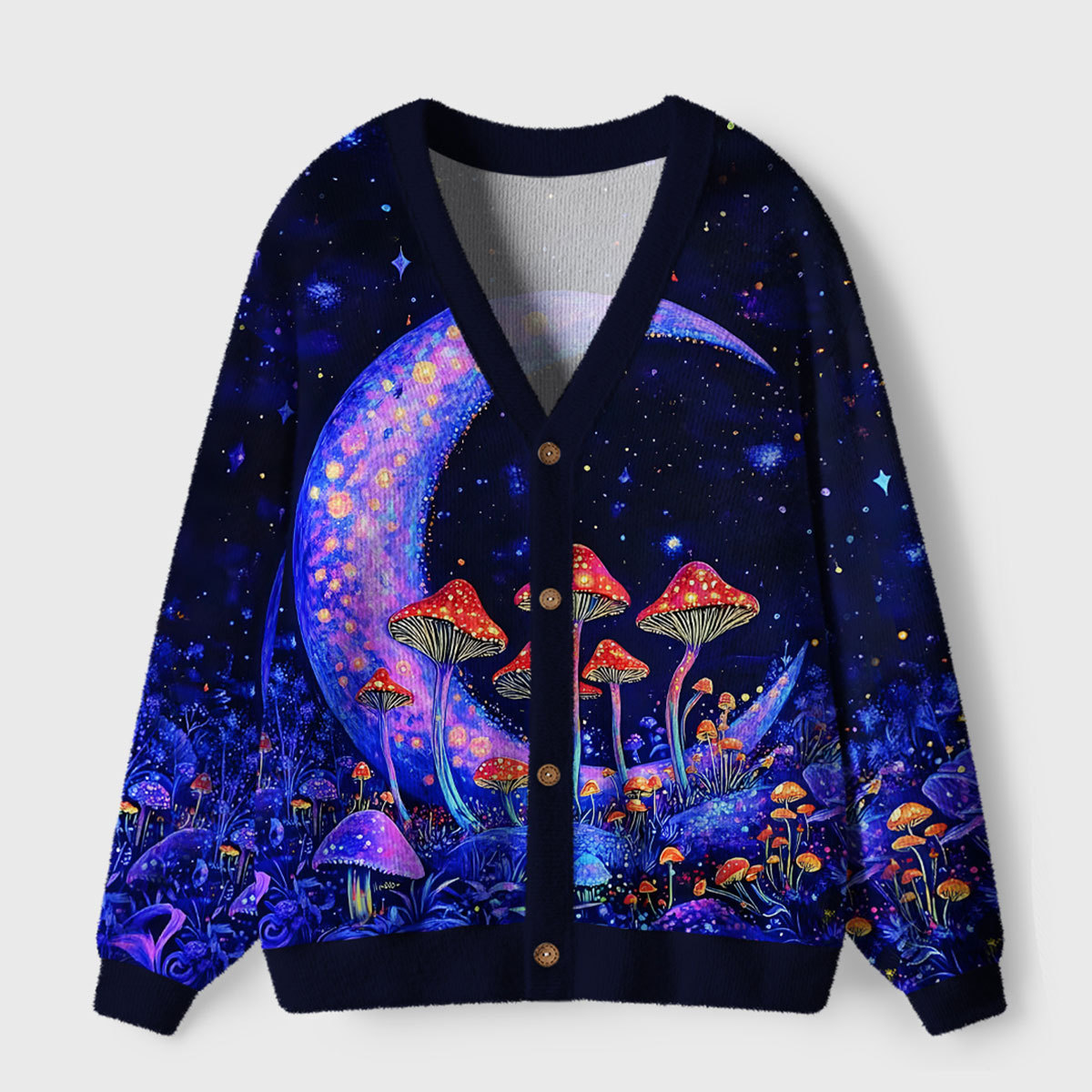 Purplehecate Neon Fungal Lunar Realm Ugly Cardigan Sweaters