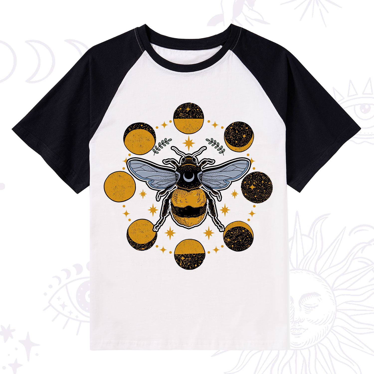Purplehecate Phases of the Moon Bee Raglan Short Sleeve T‑Shirt