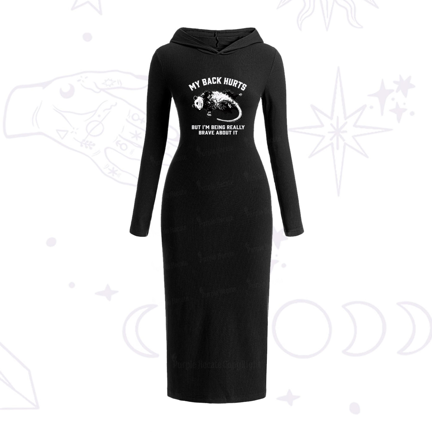 Purplehecate My Back Hurts But I'm Being Really Brave About It Hooded Knit Dress