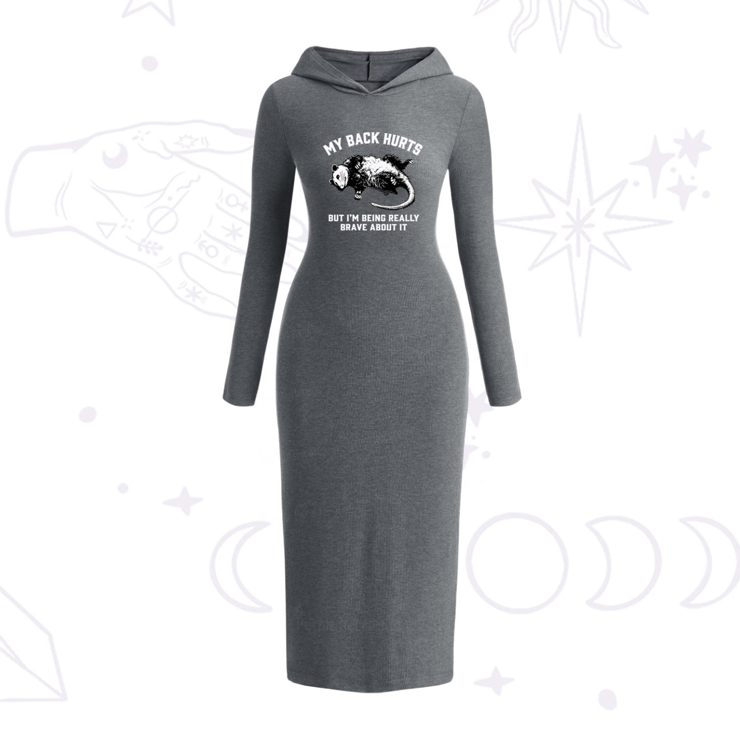 Purplehecate My Back Hurts But I'm Being Really Brave About It Hooded Knit Dress