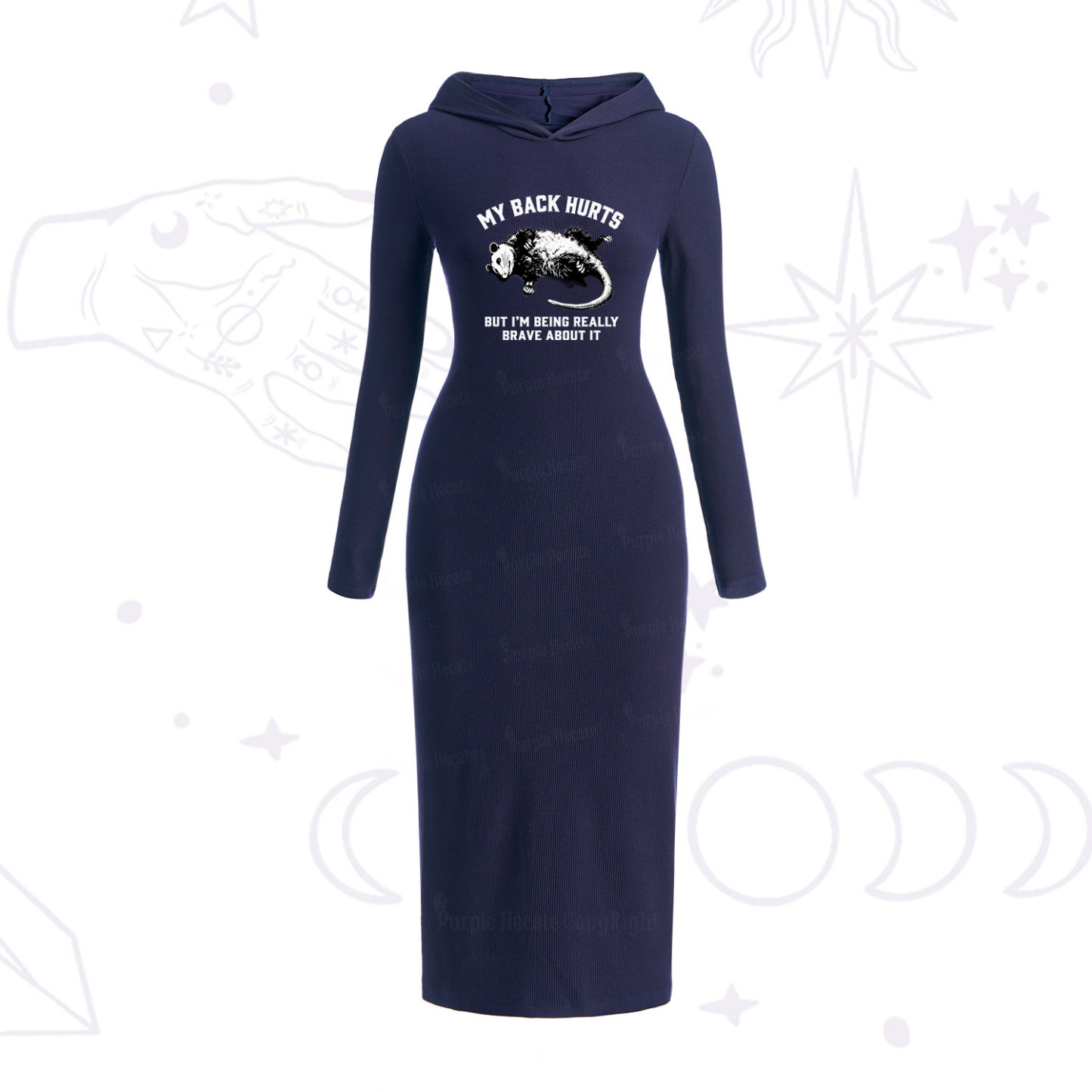 Purplehecate My Back Hurts But I'm Being Really Brave About It Hooded Knit Dress