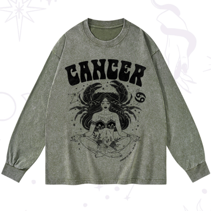 Purplehecate Cancer Zodiac Glyphs Washed Long Sleeve Shirt