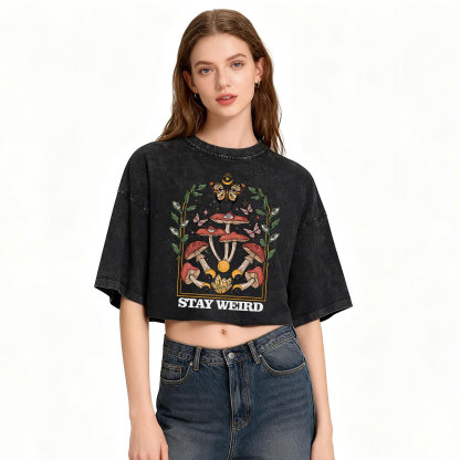 Purplehecate Stay Weird Washed Cropped T-Shirt