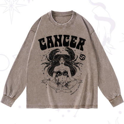 Purplehecate Cancer Zodiac Glyphs Washed Long Sleeve Shirt
