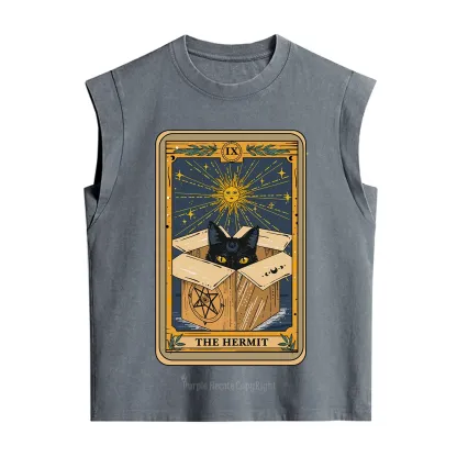 Purplehecate The Hermit Cat Tarot Card Vintage Washed Tank