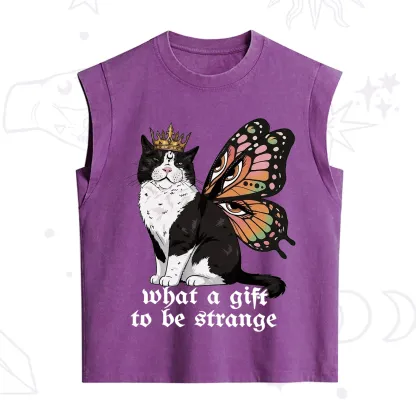Purplehecate What a Gift to Be Strange Cat Vintage Washed Tank
