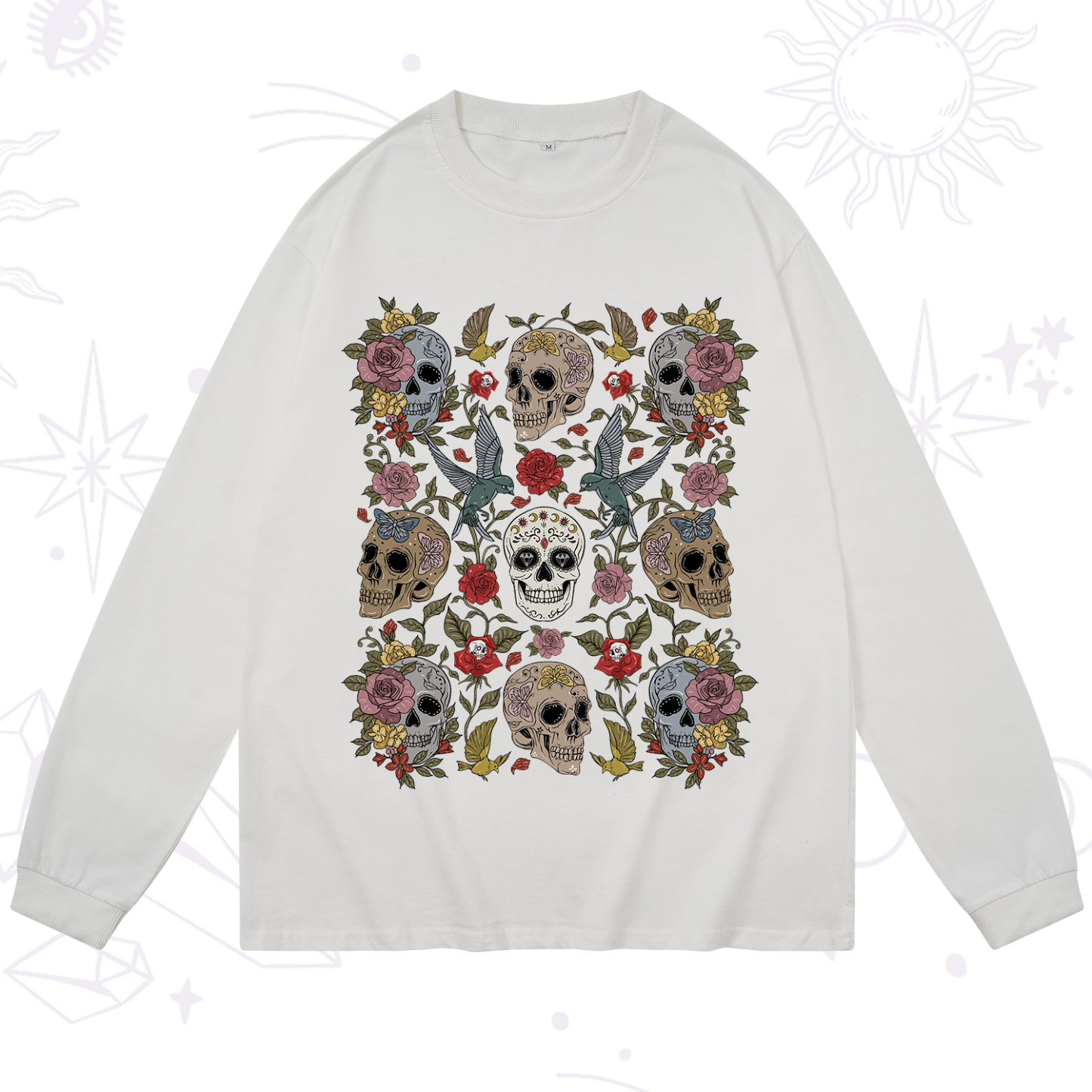 Purplehecate Skull Floral Long Sleeve T-Shirt