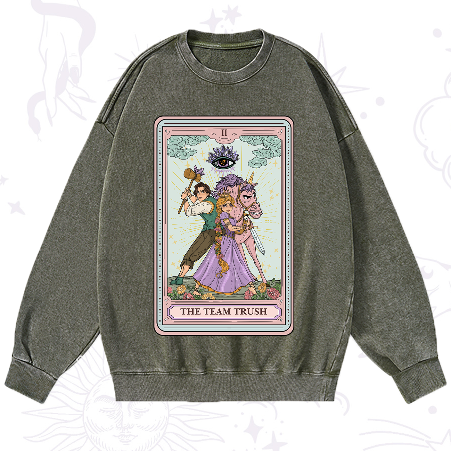 Purplehecate The Team Trush Tarot Card Washed Sweatshirt
