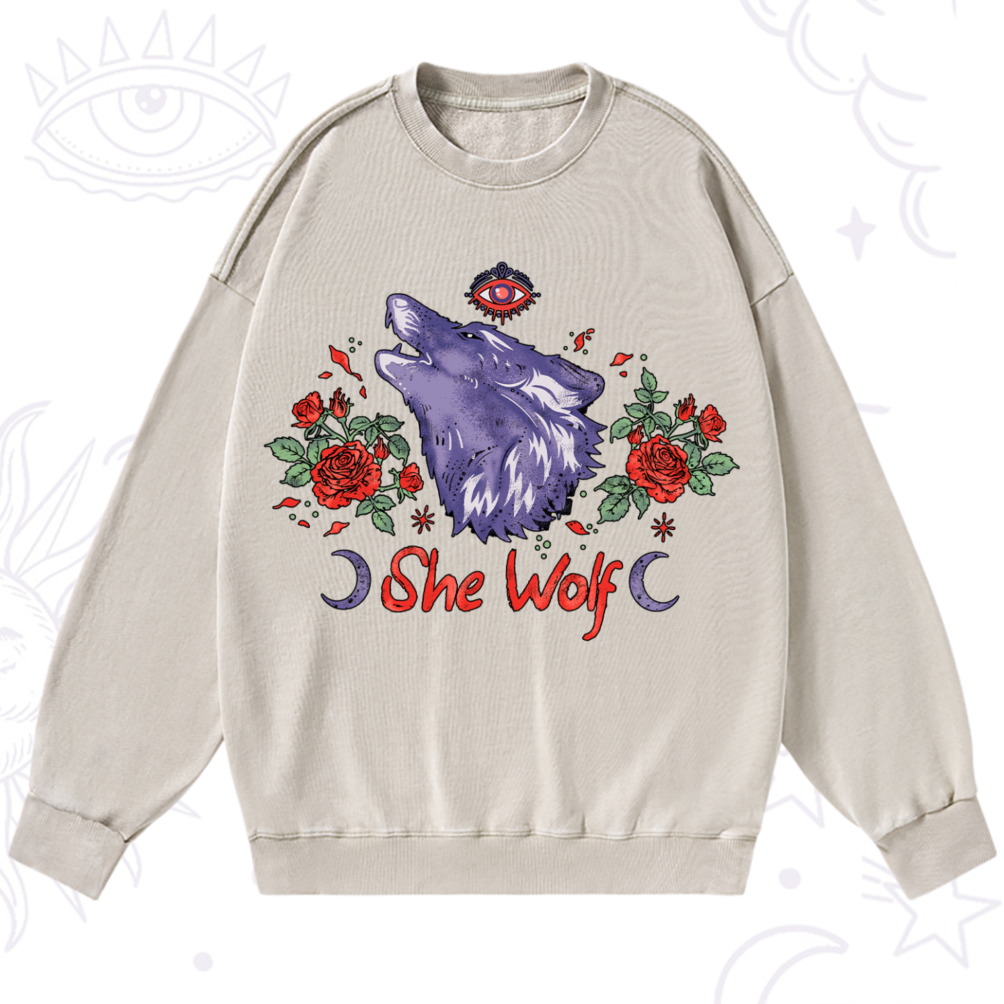 Purplehecate Moon Wolf Washed Sweatshirt