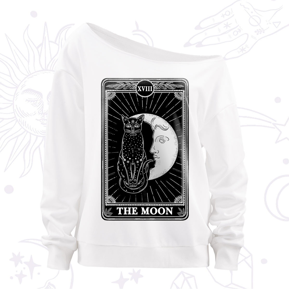 Purplehecate The Moon Tarot Card Off The Shoulder Sweatshirt