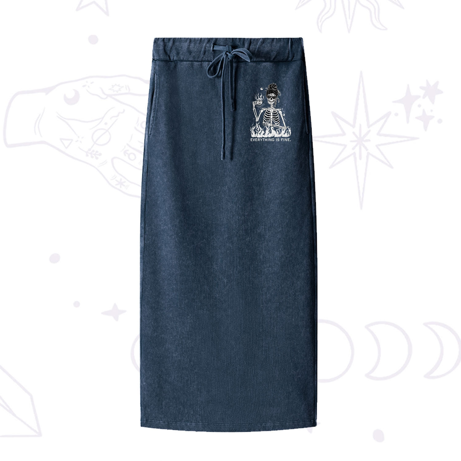 Purplehecate Everything Is Fine Washed Drawstring Long Skirt