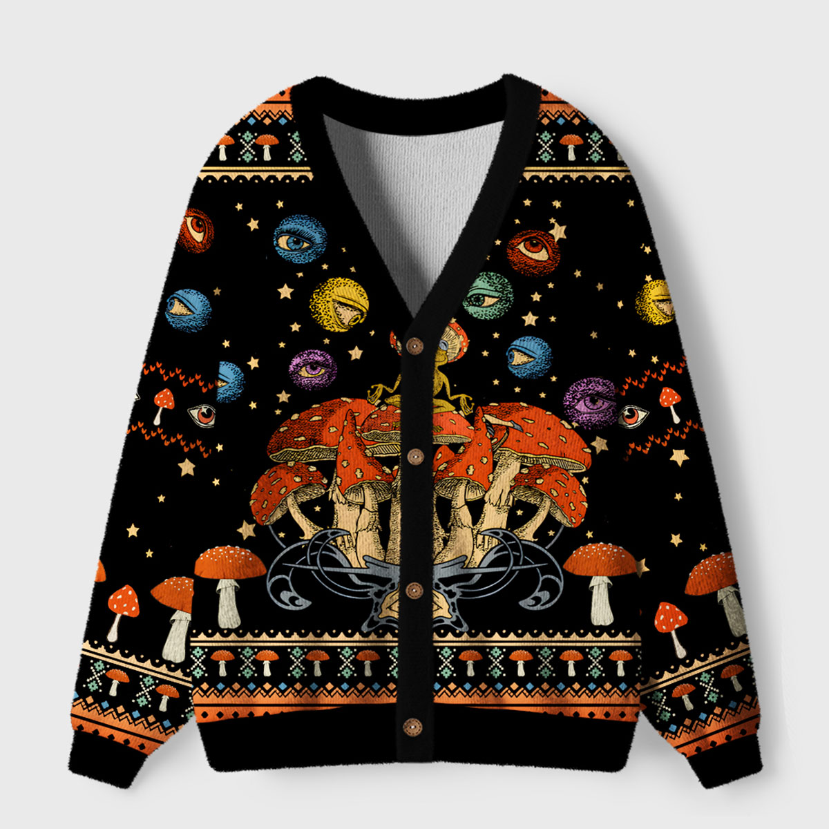 Purplehecate Mystical Mushroom Galaxy Ugly Cardigan Sweaters